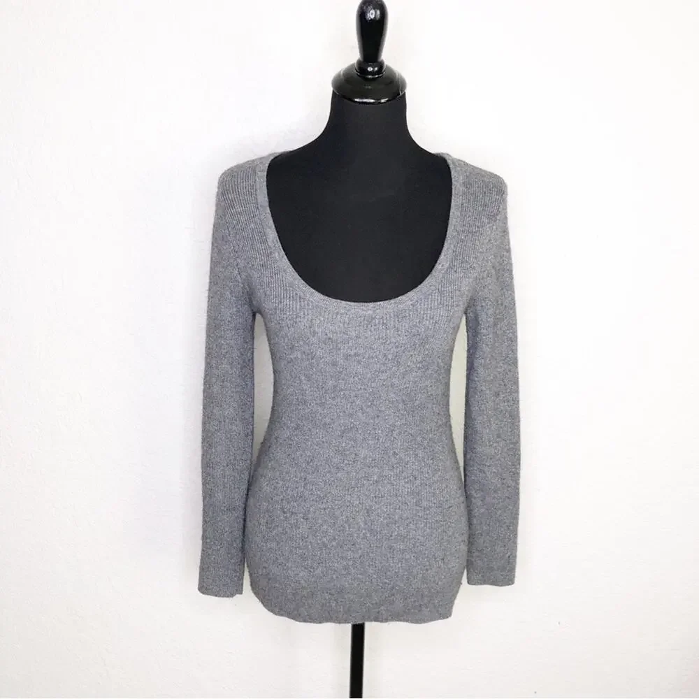Soft Surroundings gray scoop neck ribbed knit sweater size Petite Small SP
